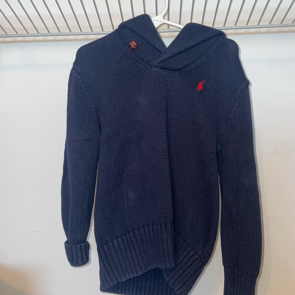 Ralph Lauren Blue Hooded Sweater with Polo Logo